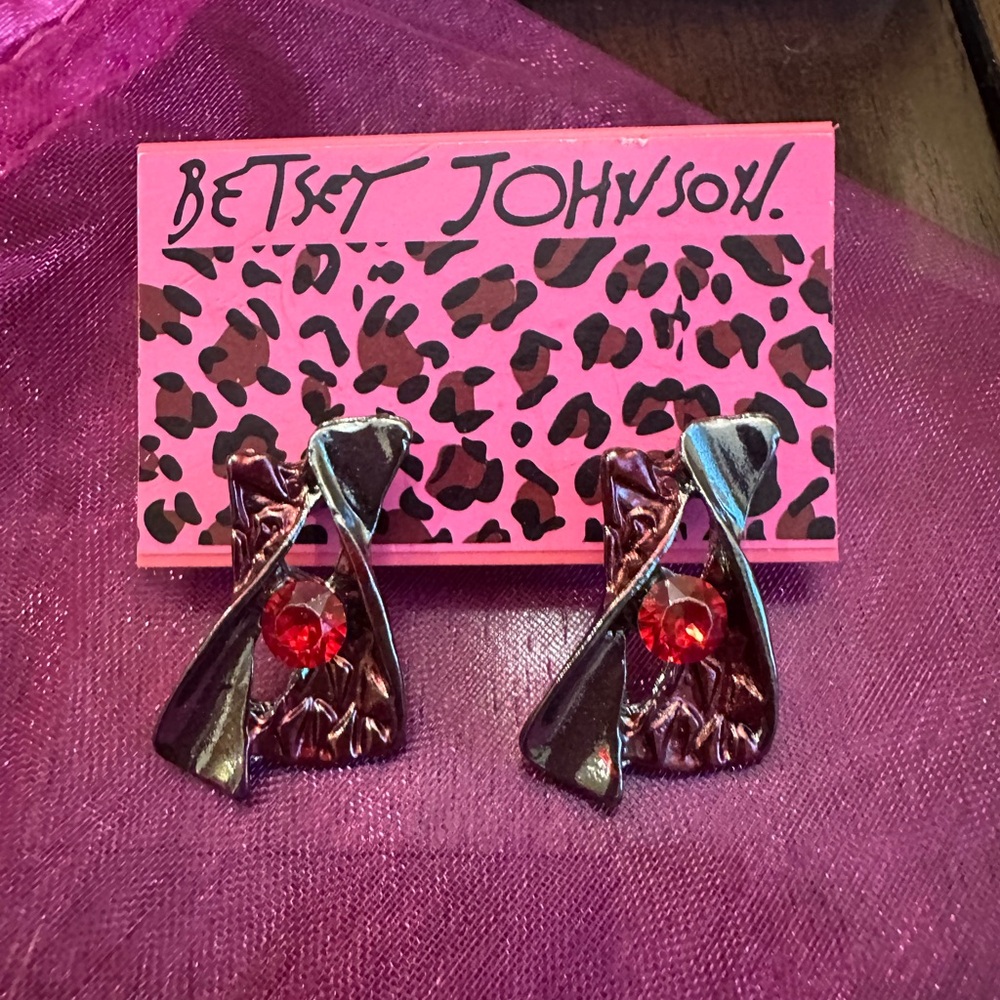 Betsey Johnson Red Rhinestone Earrings NWT